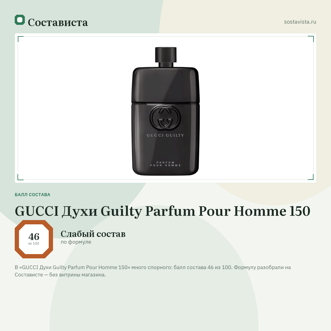 GUCCI Духи Guilty Parfum Pour Homme 150: балл состава 46 из 100 — Состависта