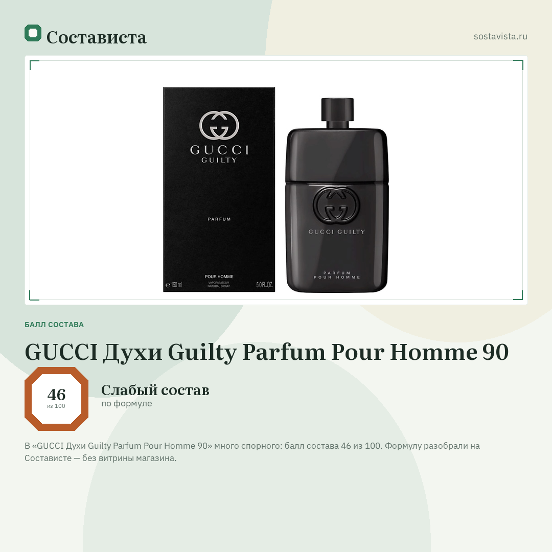GUCCI Духи Guilty Parfum Pour Homme 90: балл состава 46 из 100 — Состависта