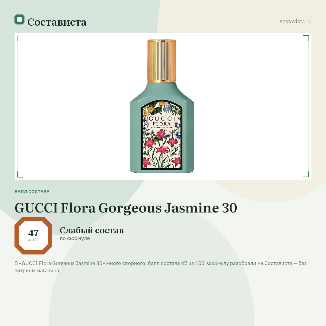 GUCCI Flora Gorgeous Jasmine 30: балл состава 47 из 100 — Состависта