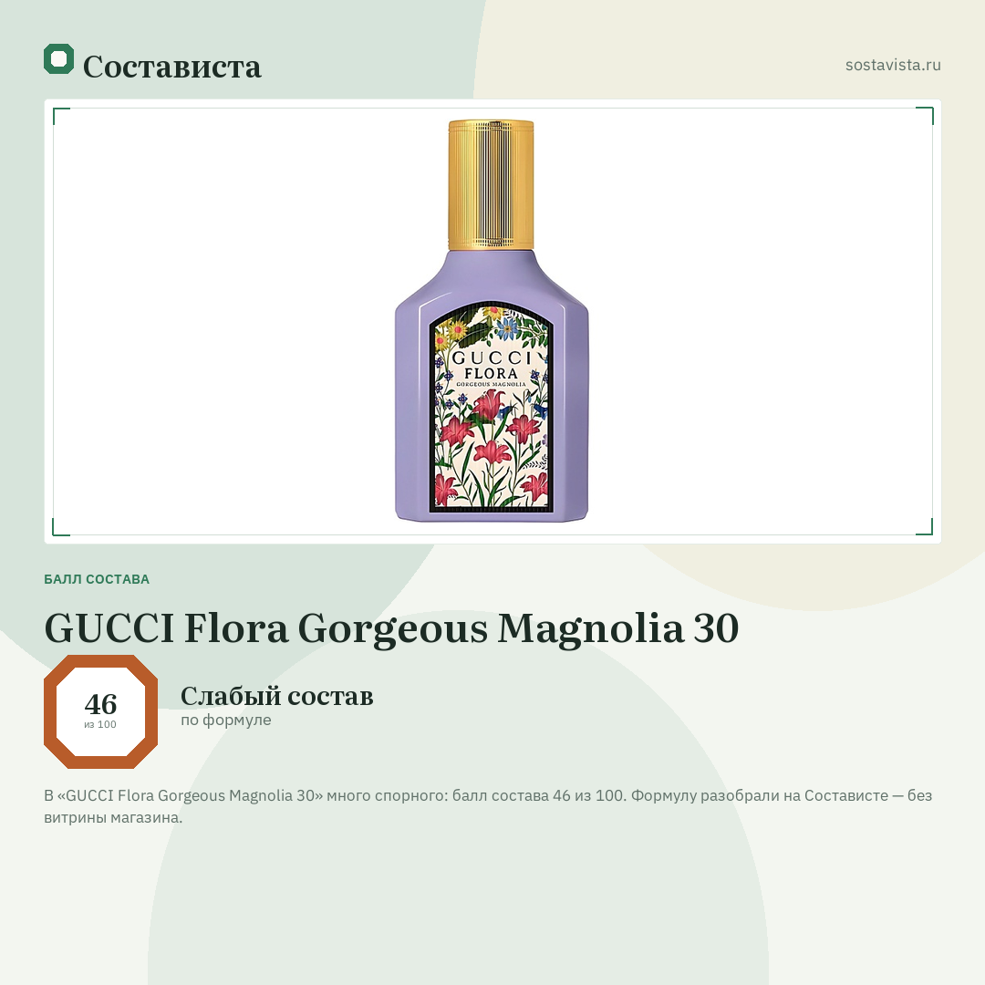 GUCCI Flora Gorgeous Magnolia 30: балл состава 46 из 100 — Состависта