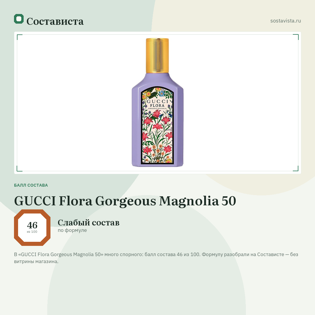 GUCCI Flora Gorgeous Magnolia 50: балл состава 46 из 100 — Состависта
