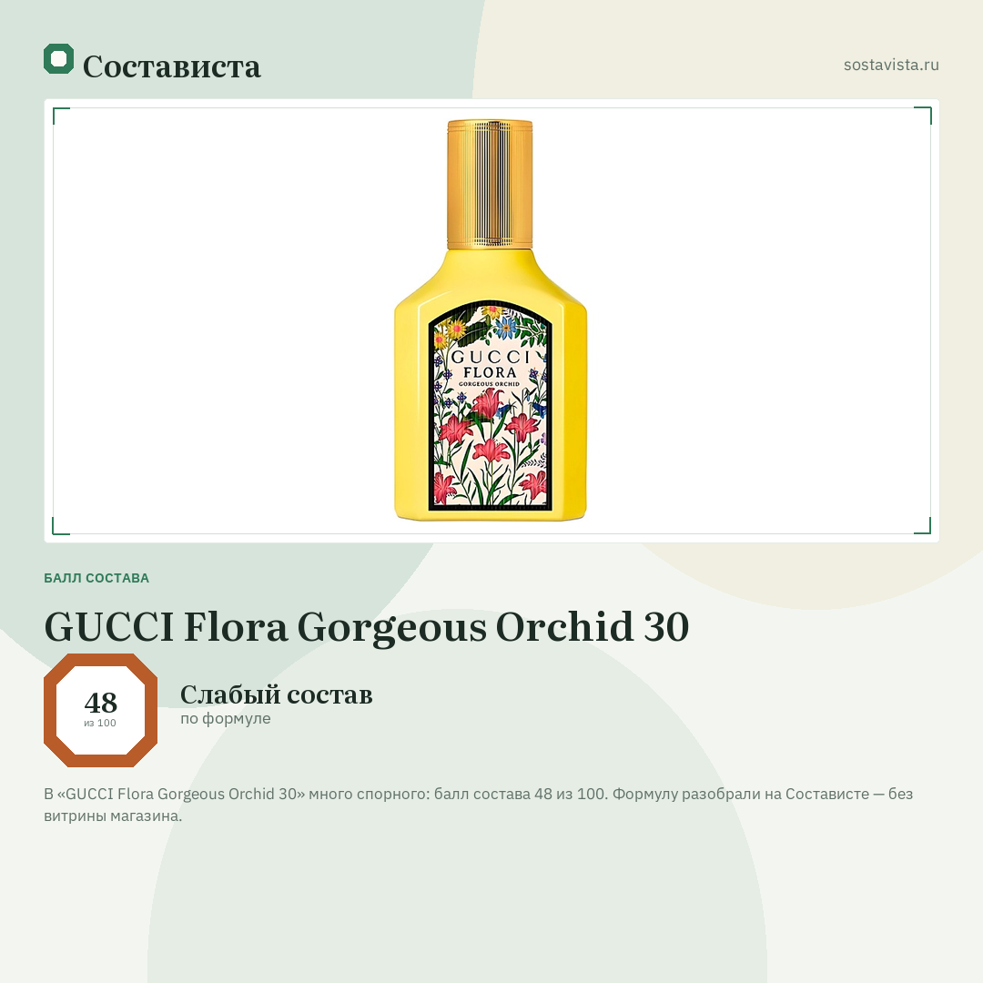 GUCCI Flora Gorgeous Orchid 30: балл состава 48 из 100 — Состависта