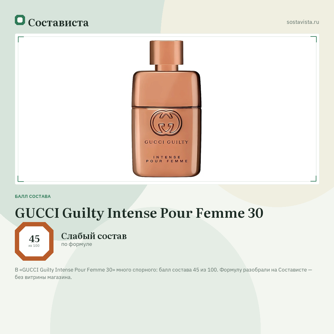 GUCCI Guilty Intense Pour Femme 30: балл состава 45 из 100 — Состависта