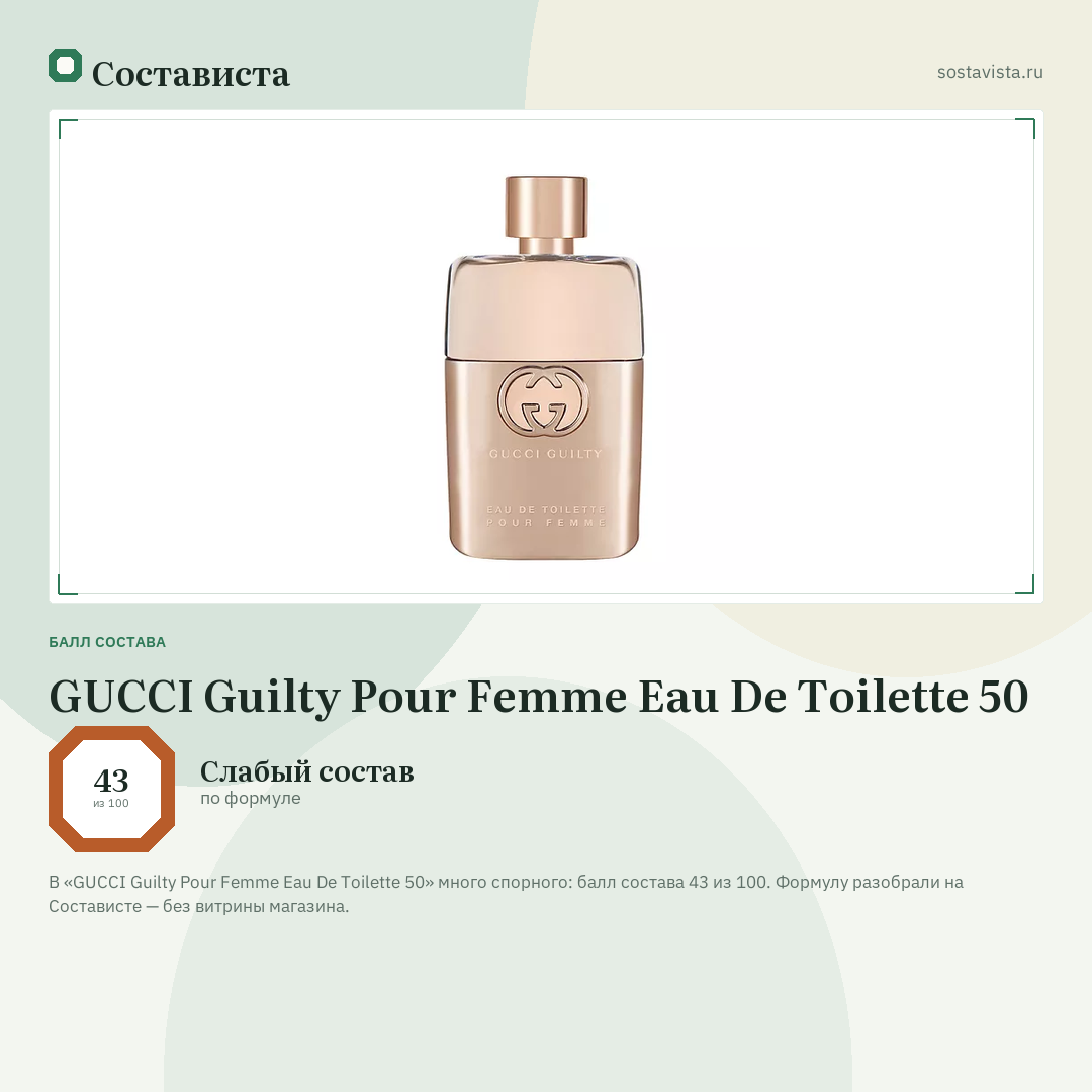 GUCCI Guilty Pour Femme Eau De Toilette 50: балл состава 43 из 100 — Состависта