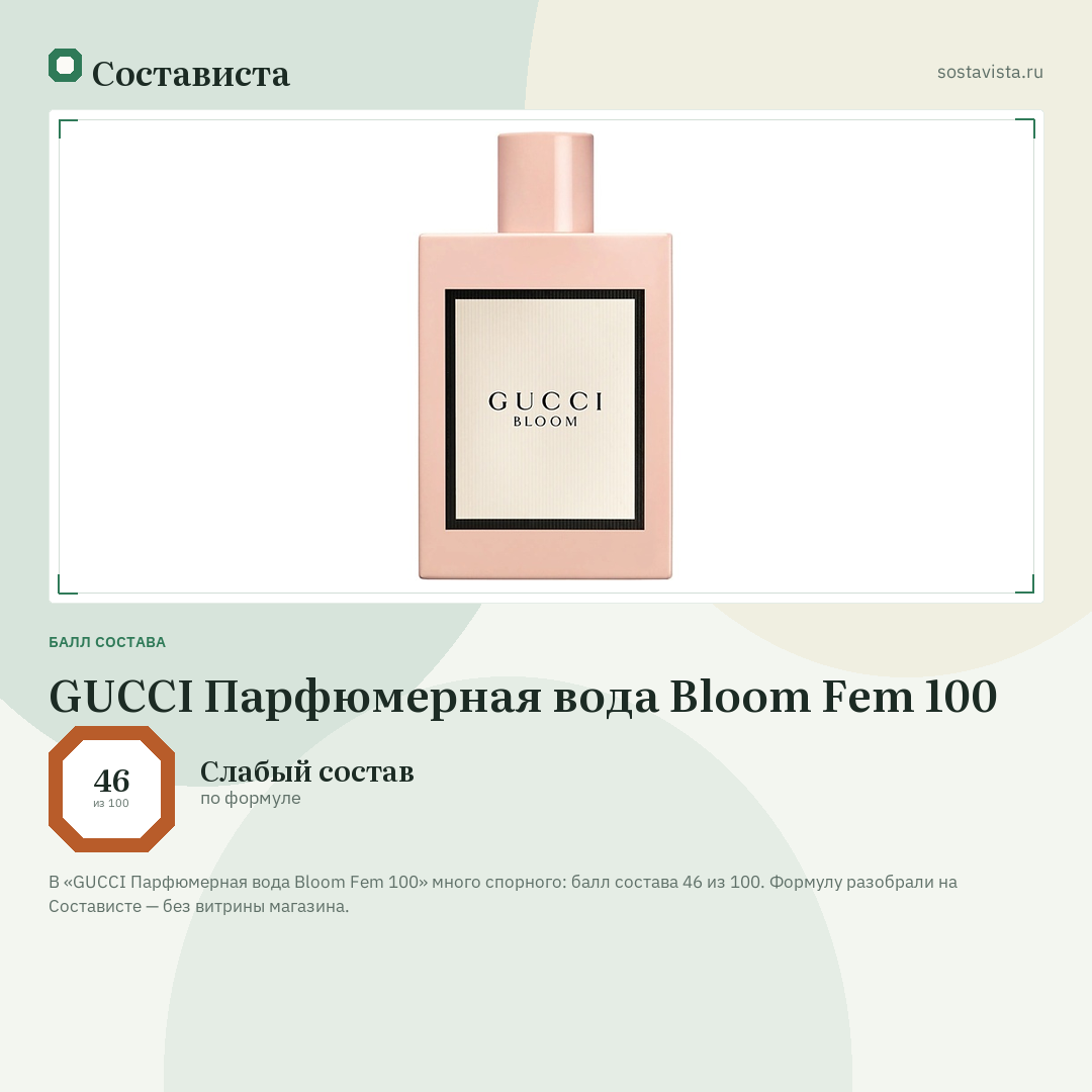 GUCCI Парфюмерная вода Bloom Fem 100: балл состава 46 из 100 — Состависта