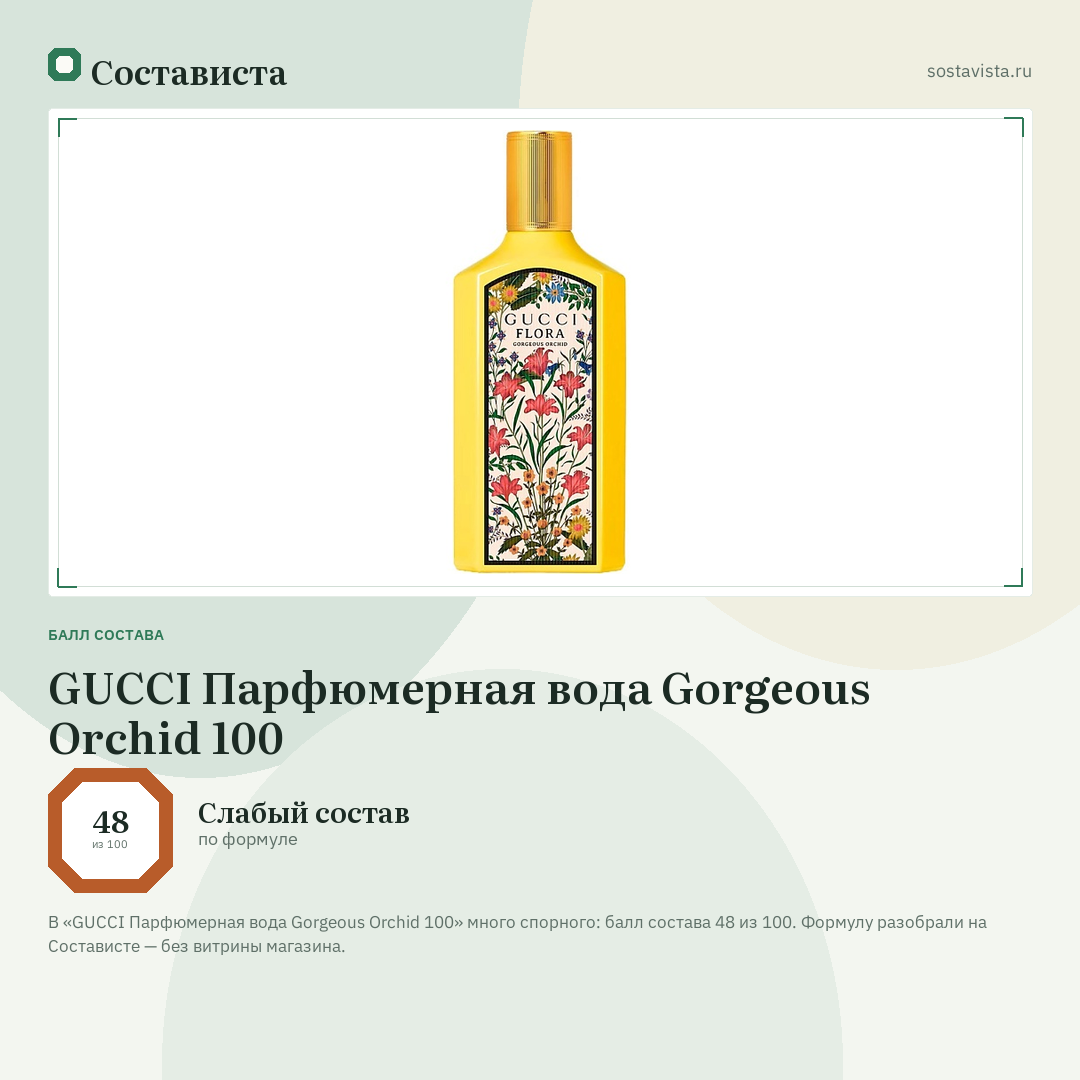 GUCCI Парфюмерная вода Gorgeous Orchid 100: балл состава 48 из 100 — Состависта