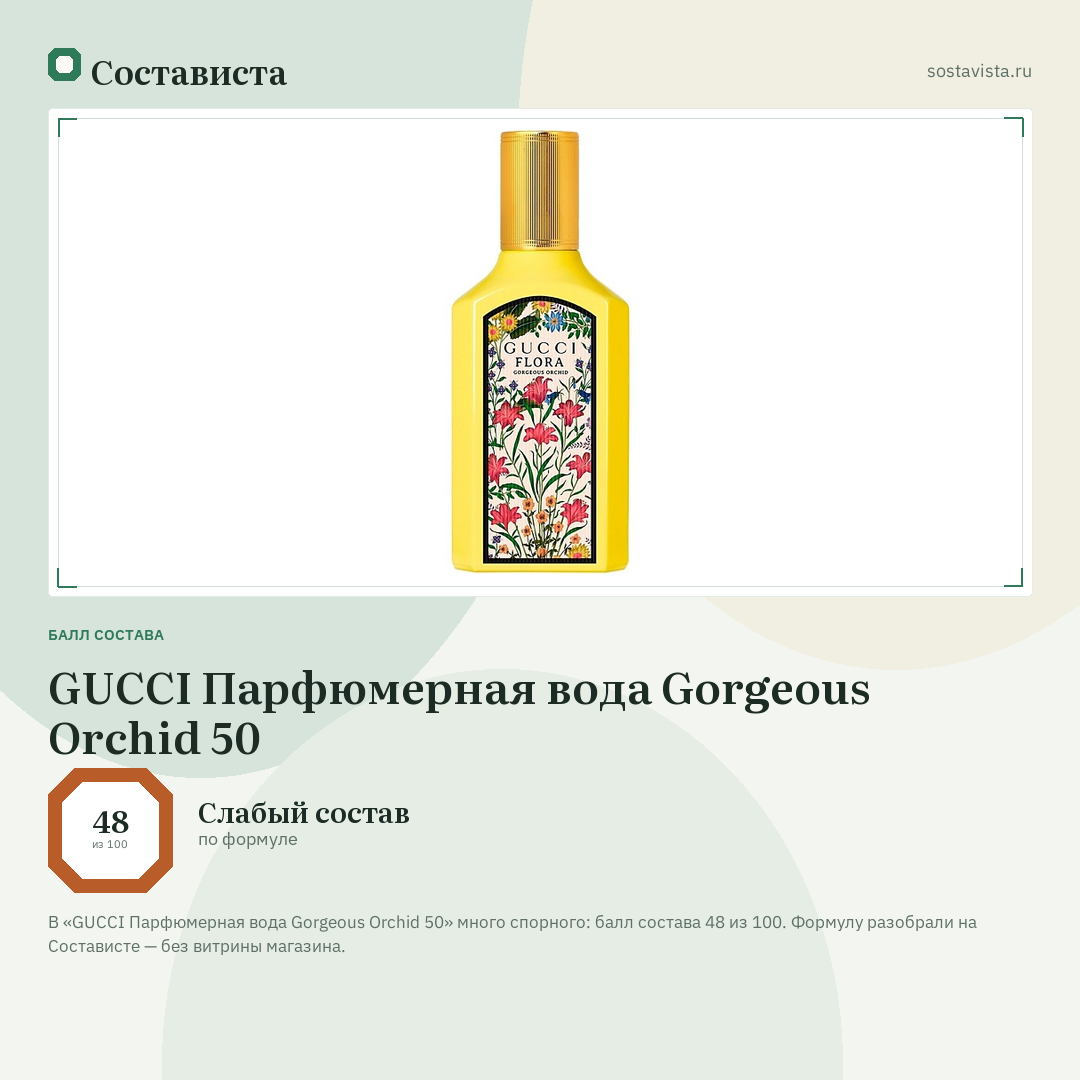 GUCCI Парфюмерная вода Gorgeous Orchid 50: балл состава 48 из 100 — Состависта