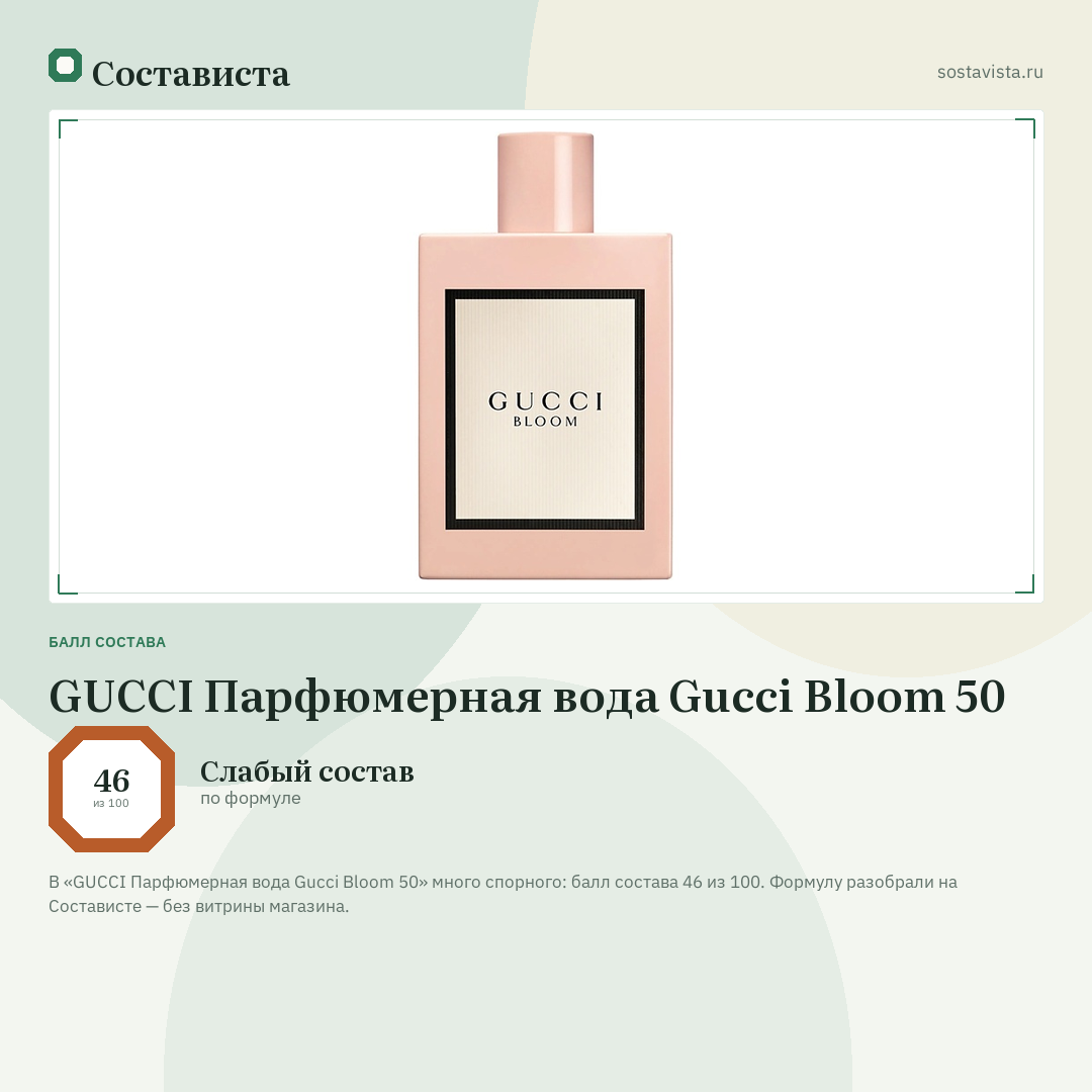GUCCI Парфюмерная вода Gucci Bloom 50: балл состава 46 из 100 — Состависта