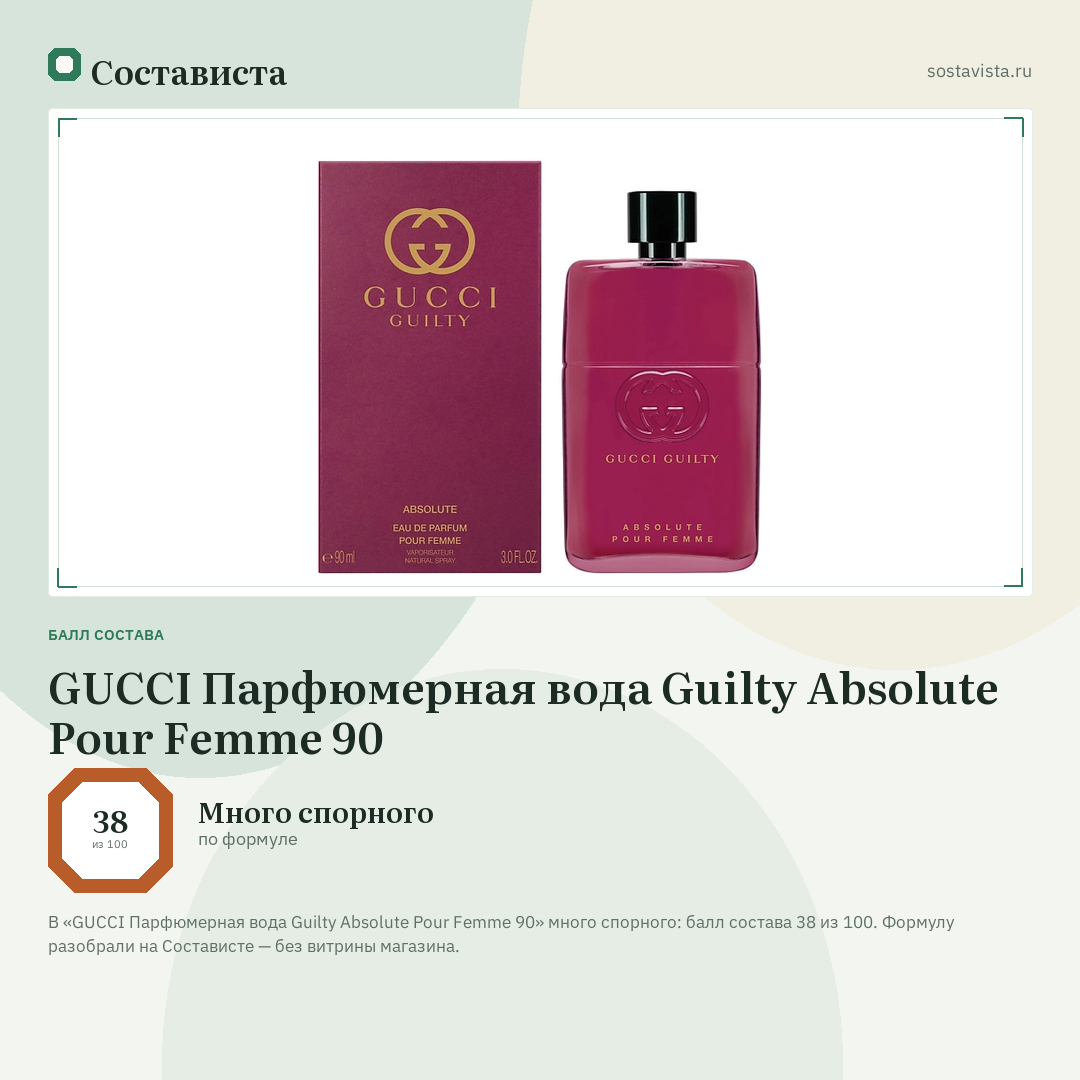 GUCCI Парфюмерная вода Guilty Absolute Pour Femme 90: балл состава 38 из 100 — Состависта