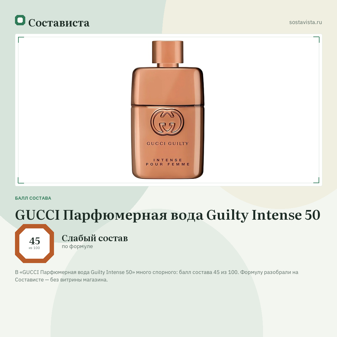 GUCCI Парфюмерная вода Guilty Intense 50: балл состава 45 из 100 — Состависта