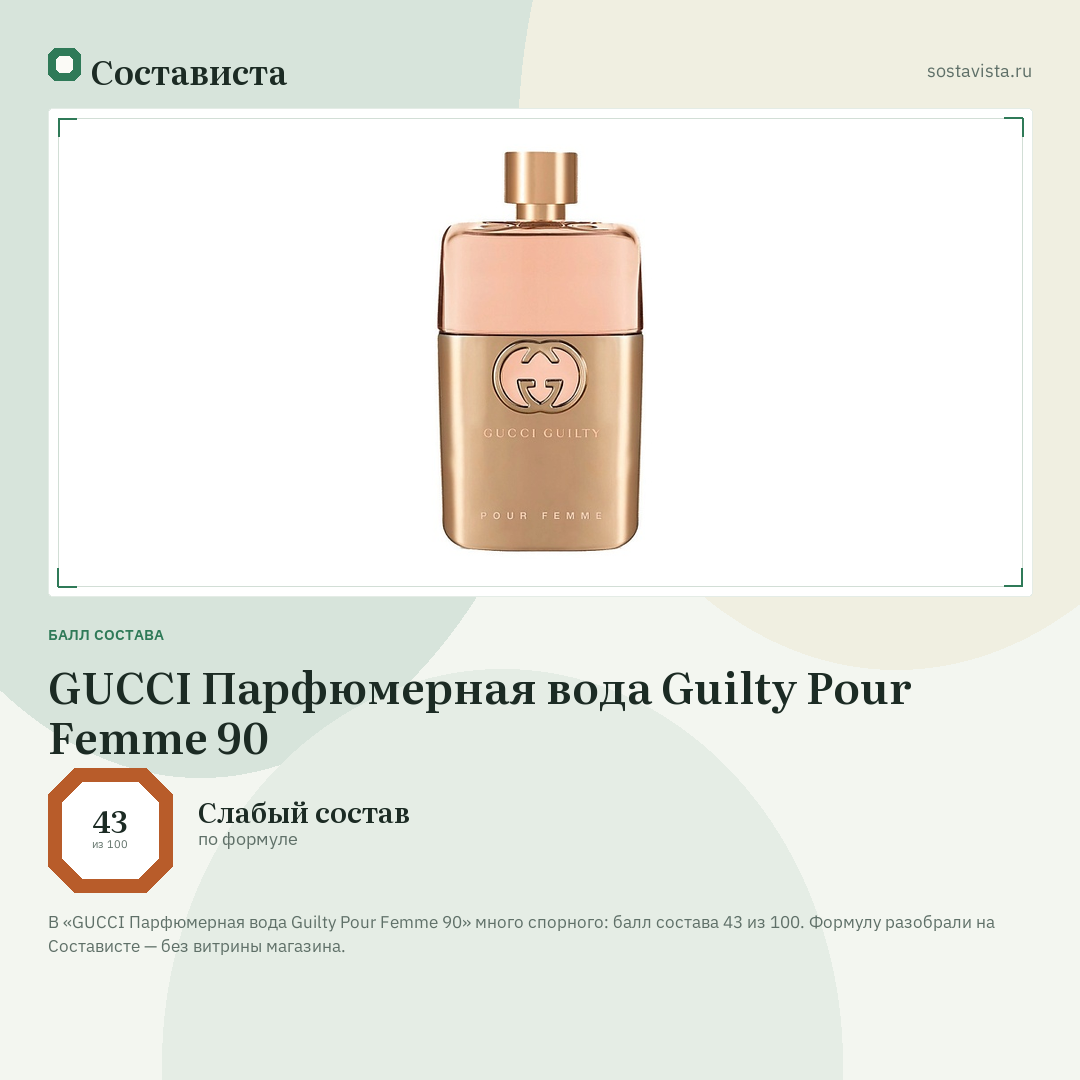 GUCCI Парфюмерная вода Guilty Pour Femme 90: балл состава 43 из 100 — Состависта