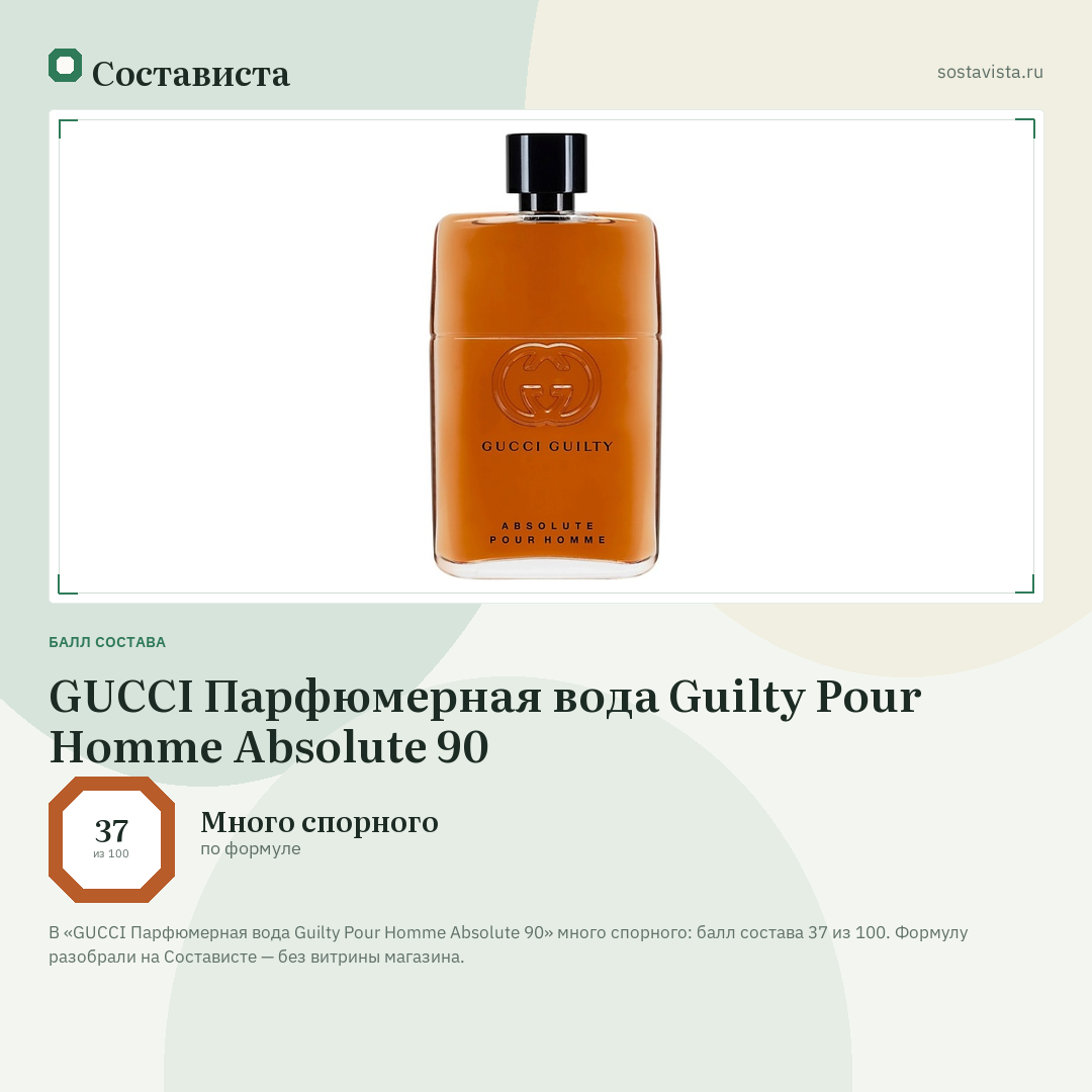 GUCCI Парфюмерная вода Guilty Pour Homme Absolute 90: балл состава 37 из 100 — Состависта