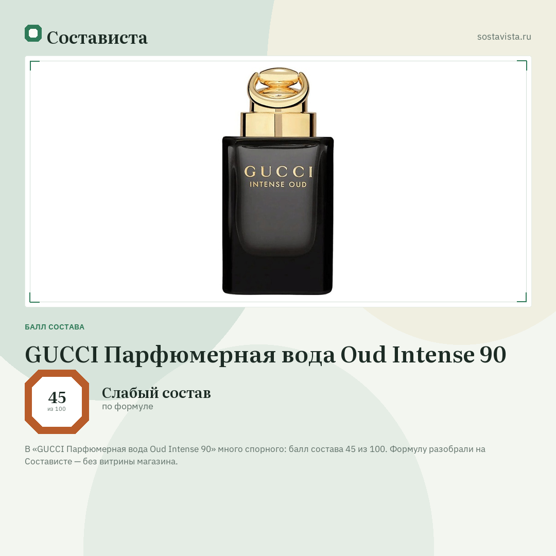 GUCCI Парфюмерная вода Oud Intense 90: балл состава 45 из 100 — Состависта