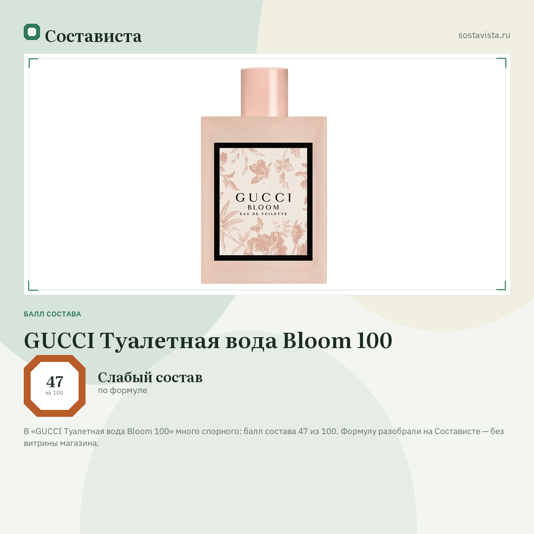 GUCCI Туалетная вода Bloom 100: балл состава 47 из 100 — Состависта