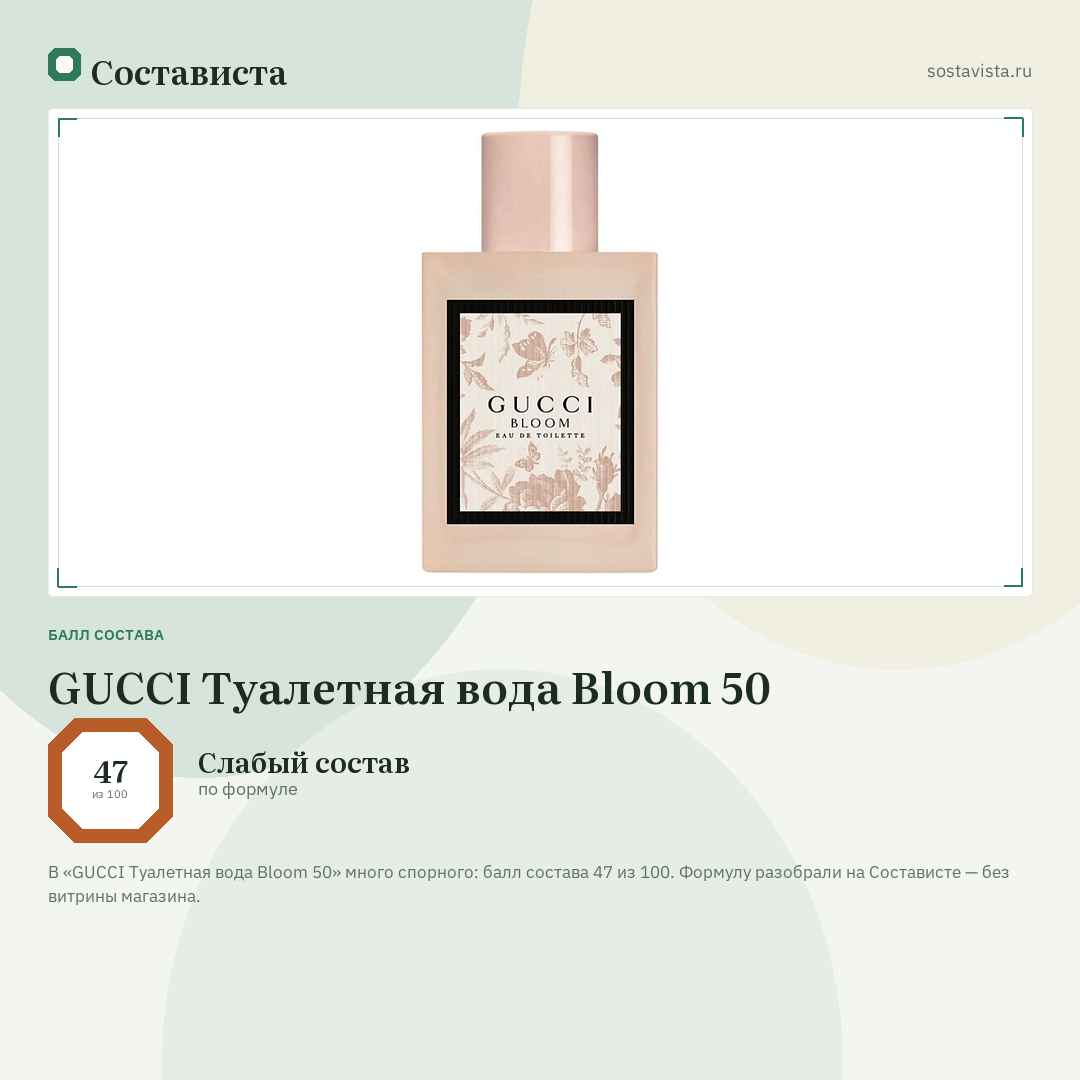 GUCCI Туалетная вода Bloom 50: балл состава 47 из 100 — Состависта