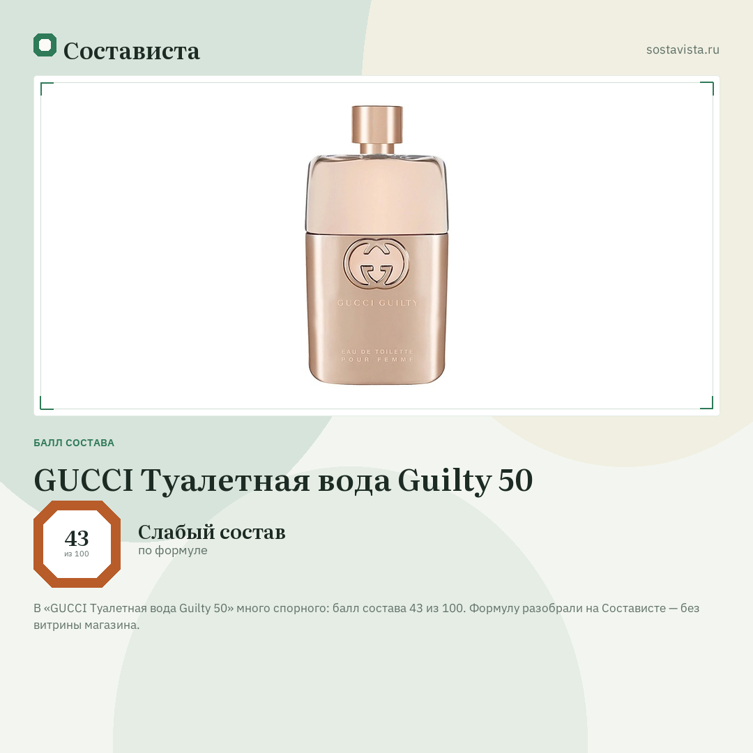 GUCCI Туалетная вода Guilty 50: балл состава 43 из 100 — Состависта