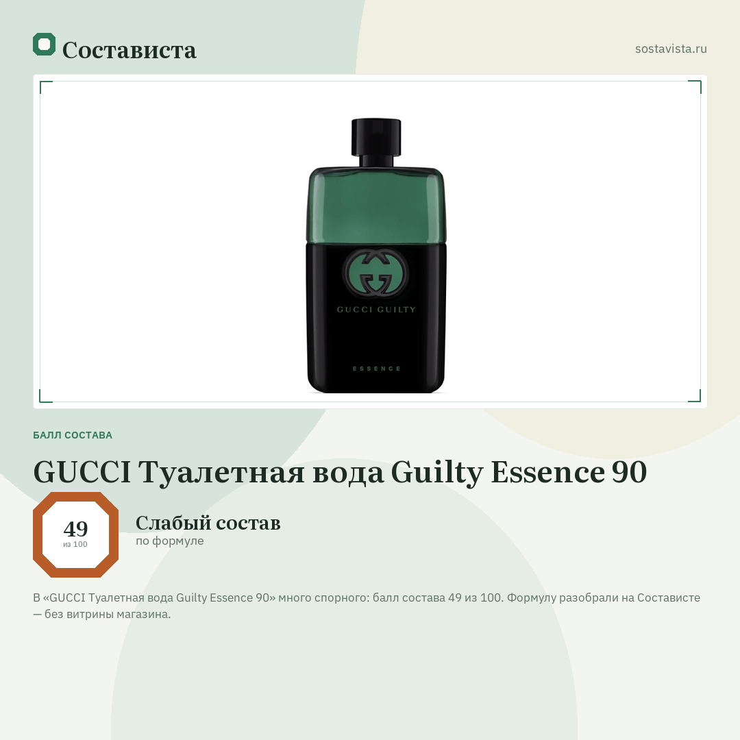 GUCCI Туалетная вода Guilty Essence 90: балл состава 49 из 100 — Состависта