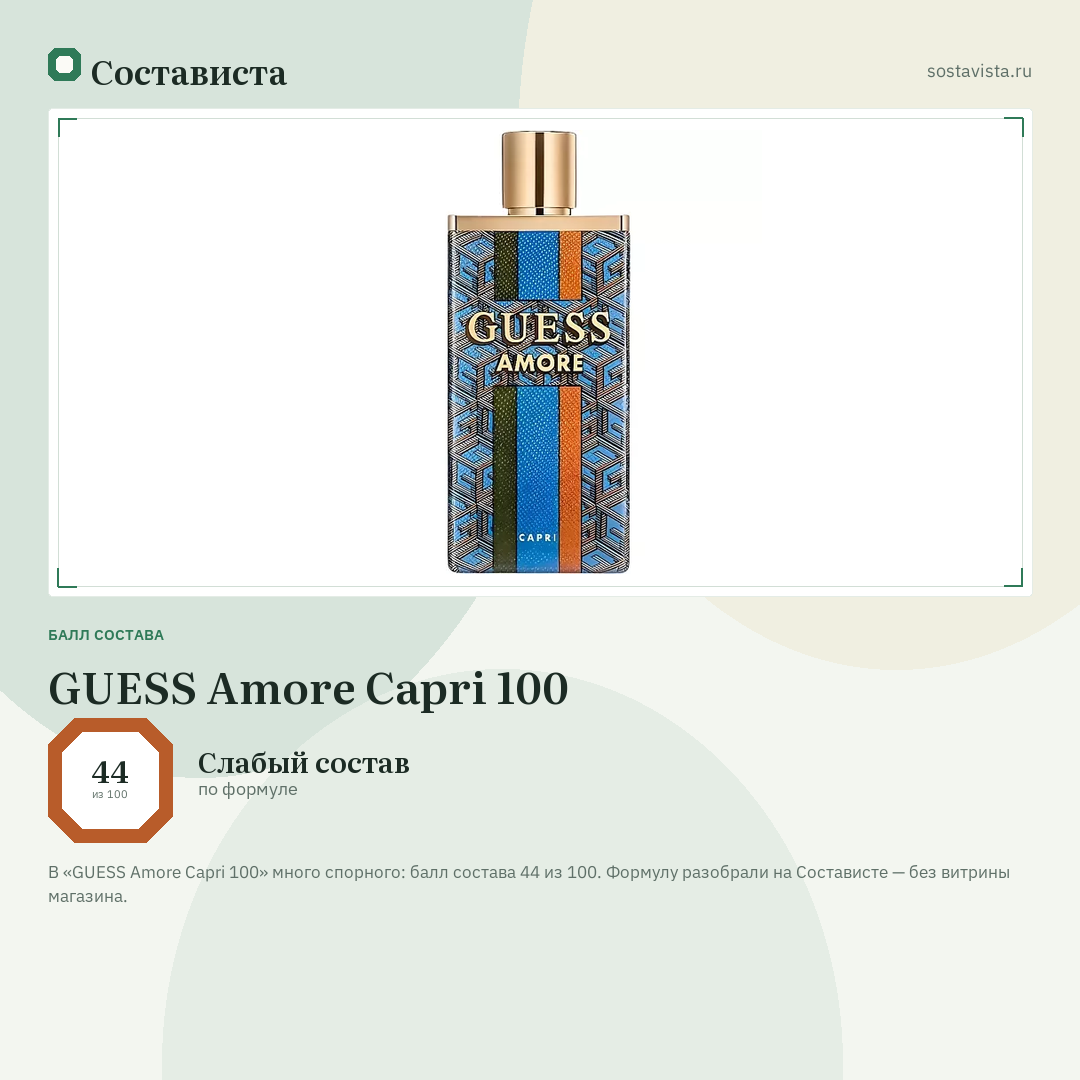 GUESS Amore Capri 100: балл состава 44 из 100 — Состависта