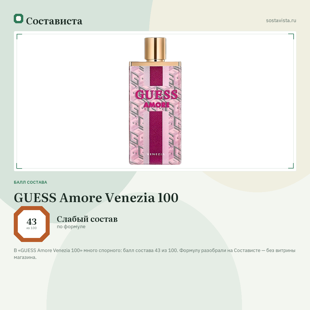 GUESS Amore Venezia 100: балл состава 43 из 100 — Состависта