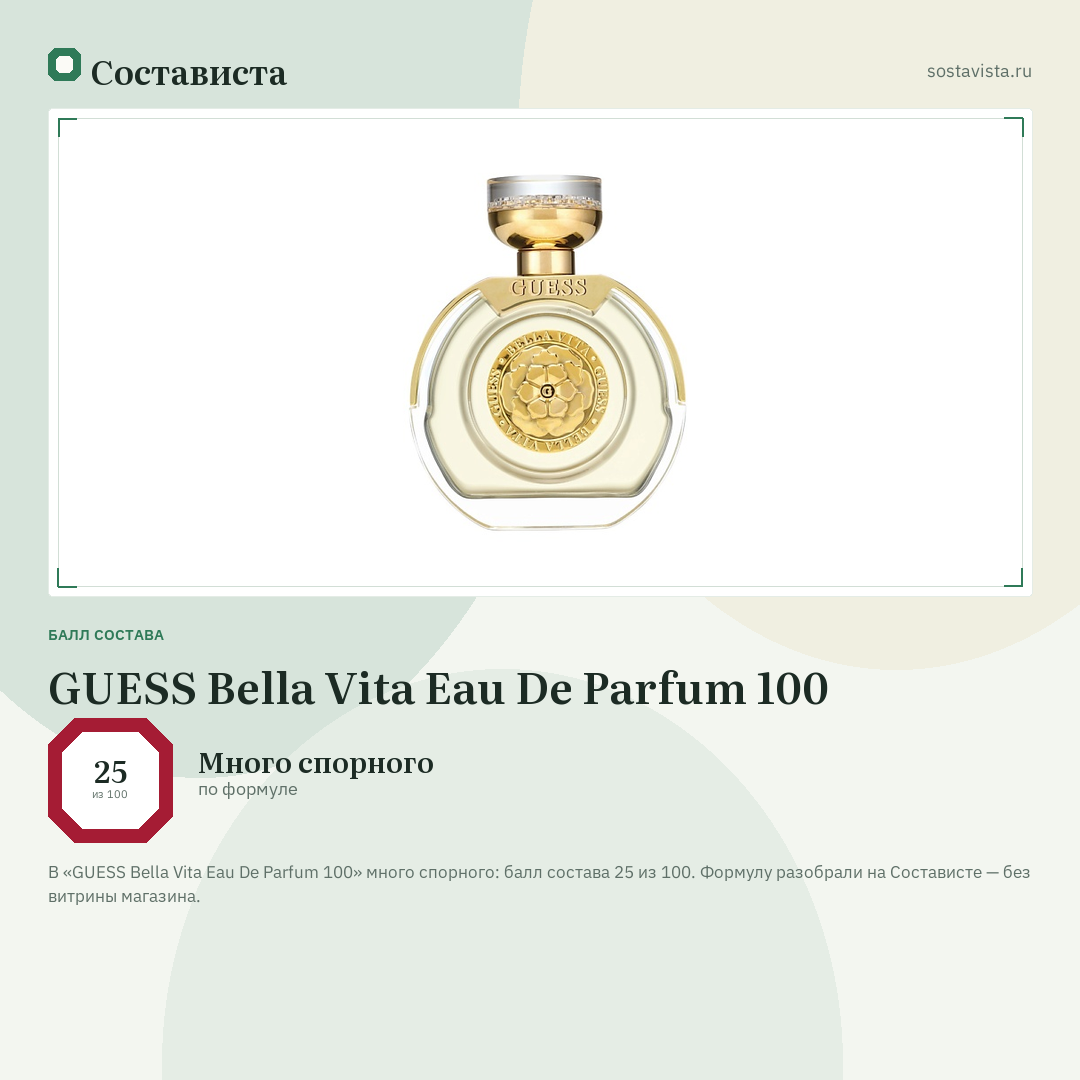 GUESS Bella Vita Eau De Parfum 100: балл состава 25 из 100 — Состависта
