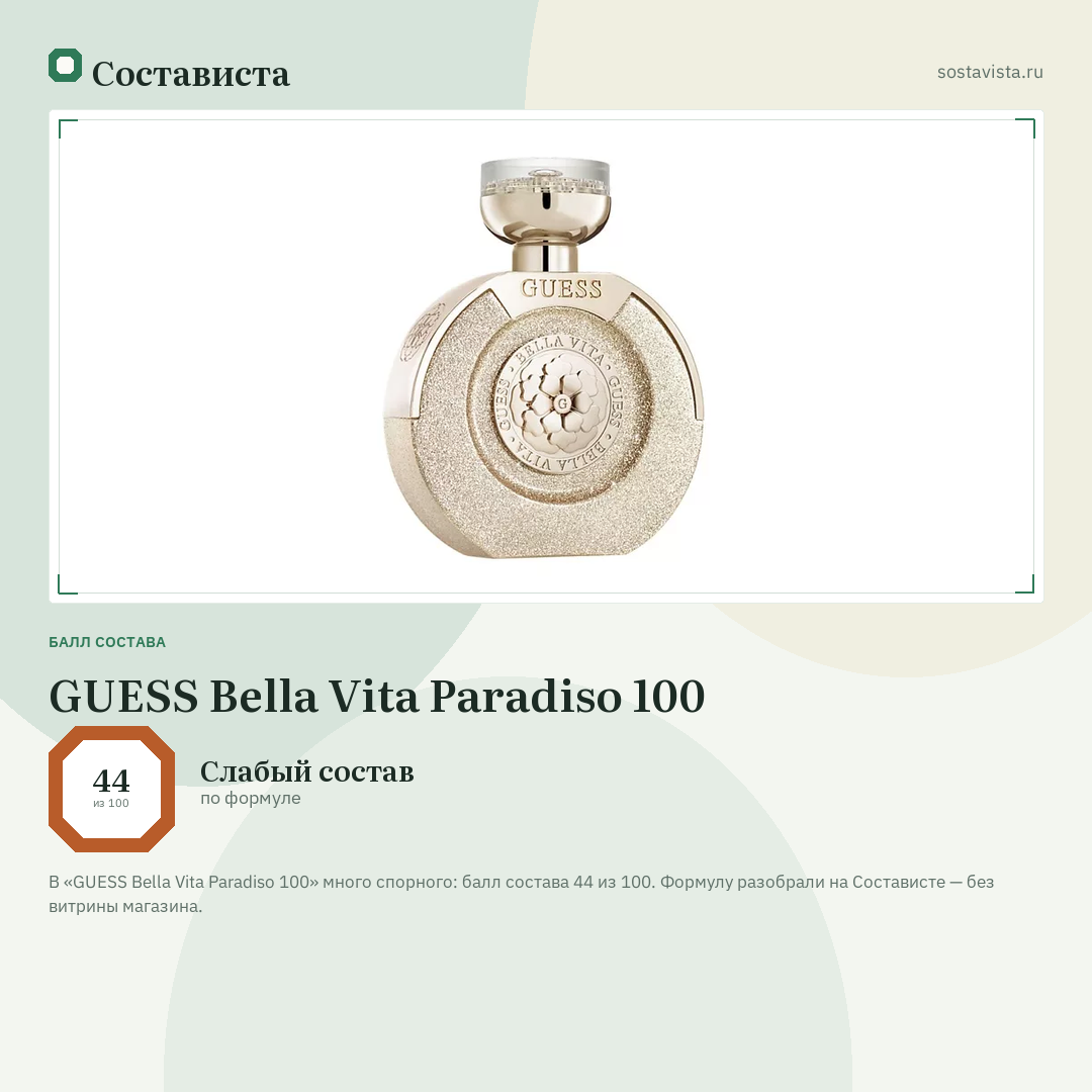 GUESS Bella Vita Paradiso 100: балл состава 44 из 100 — Состависта