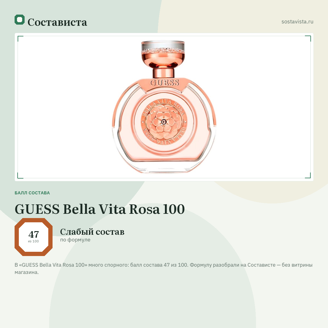 GUESS Bella Vita Rosa 100: балл состава 47 из 100 — Состависта