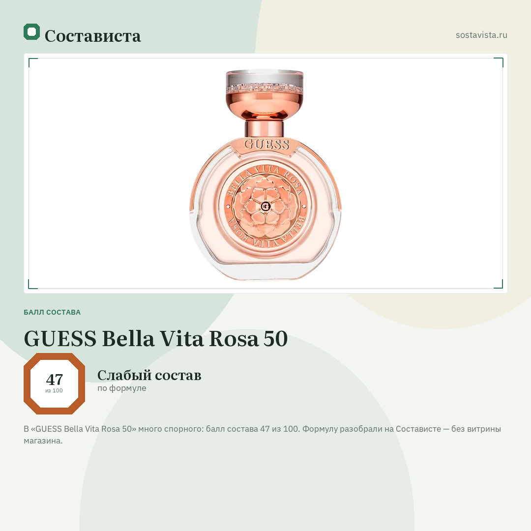 GUESS Bella Vita Rosa 50: балл состава 47 из 100 — Состависта
