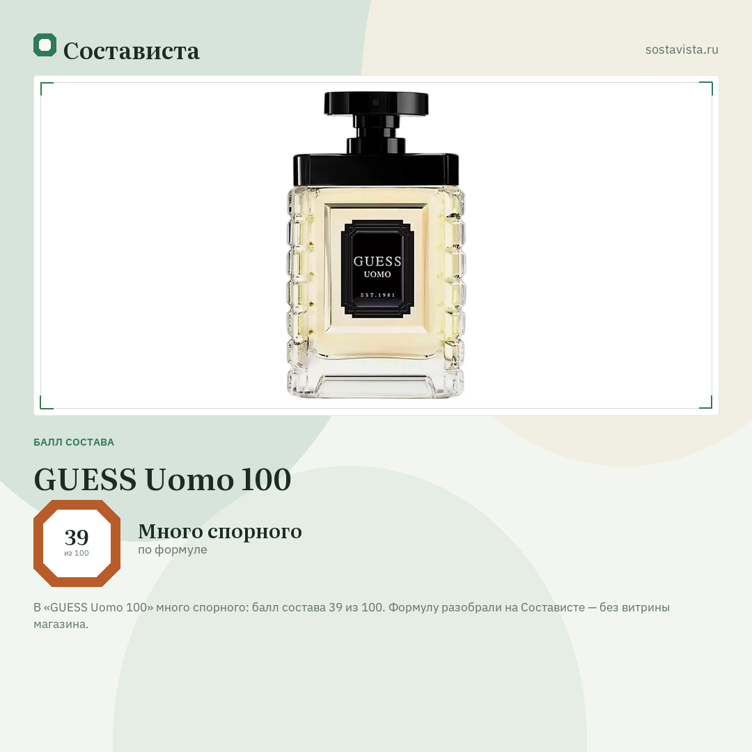 GUESS Uomo 100: балл состава 39 из 100 — Состависта