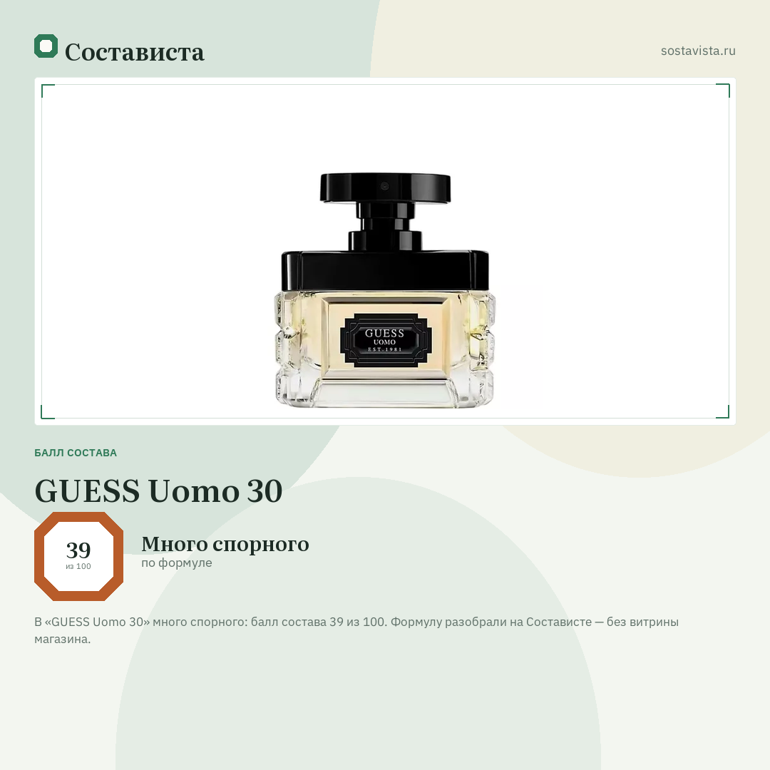 GUESS Uomo 30: балл состава 39 из 100 — Состависта