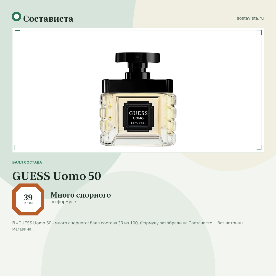 GUESS Uomo 50: балл состава 39 из 100 — Состависта