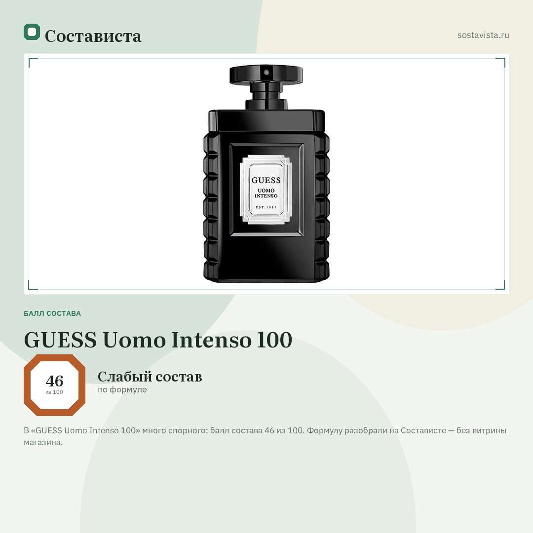 GUESS Uomo Intenso 100: балл состава 46 из 100 — Состависта