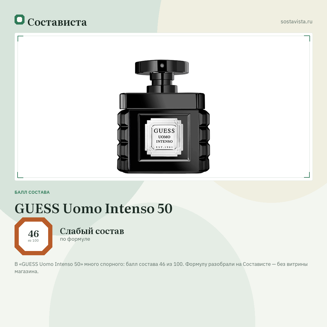 GUESS Uomo Intenso 50: балл состава 46 из 100 — Состависта
