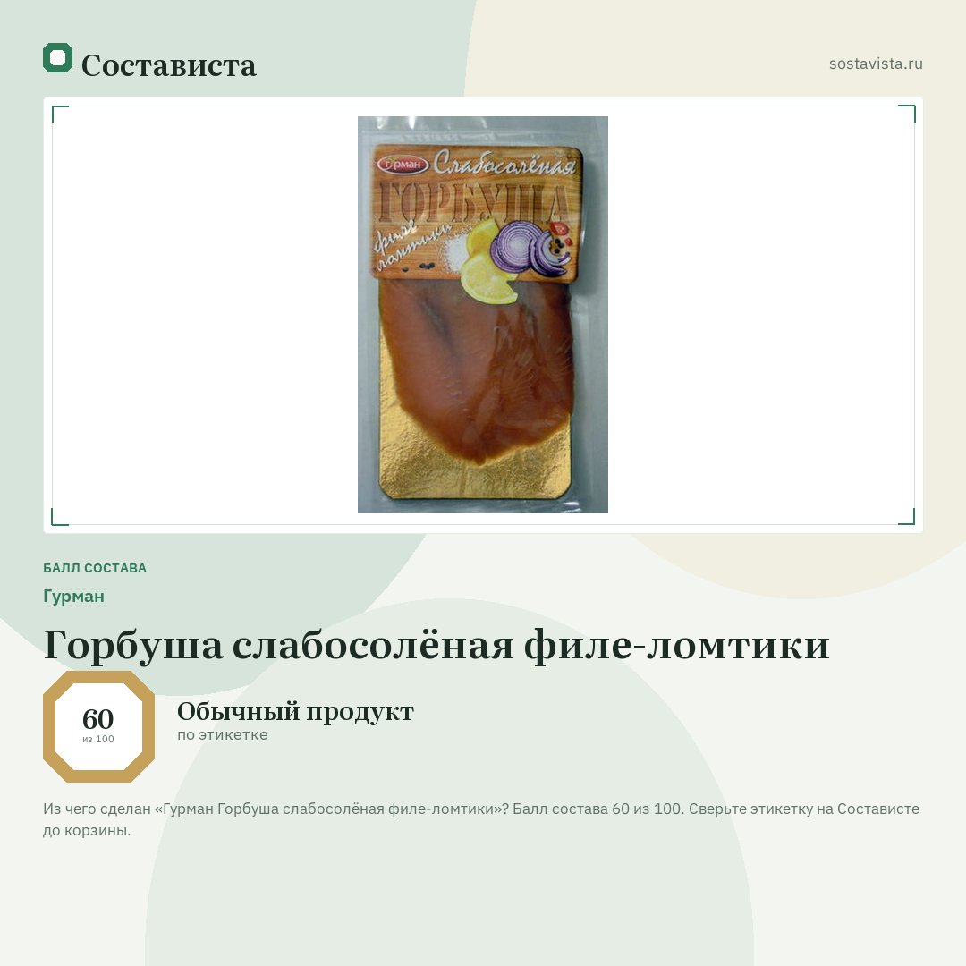 Гурман Горбуша слабосолёная филе-ломтики: балл состава 60 из 100 — Состависта