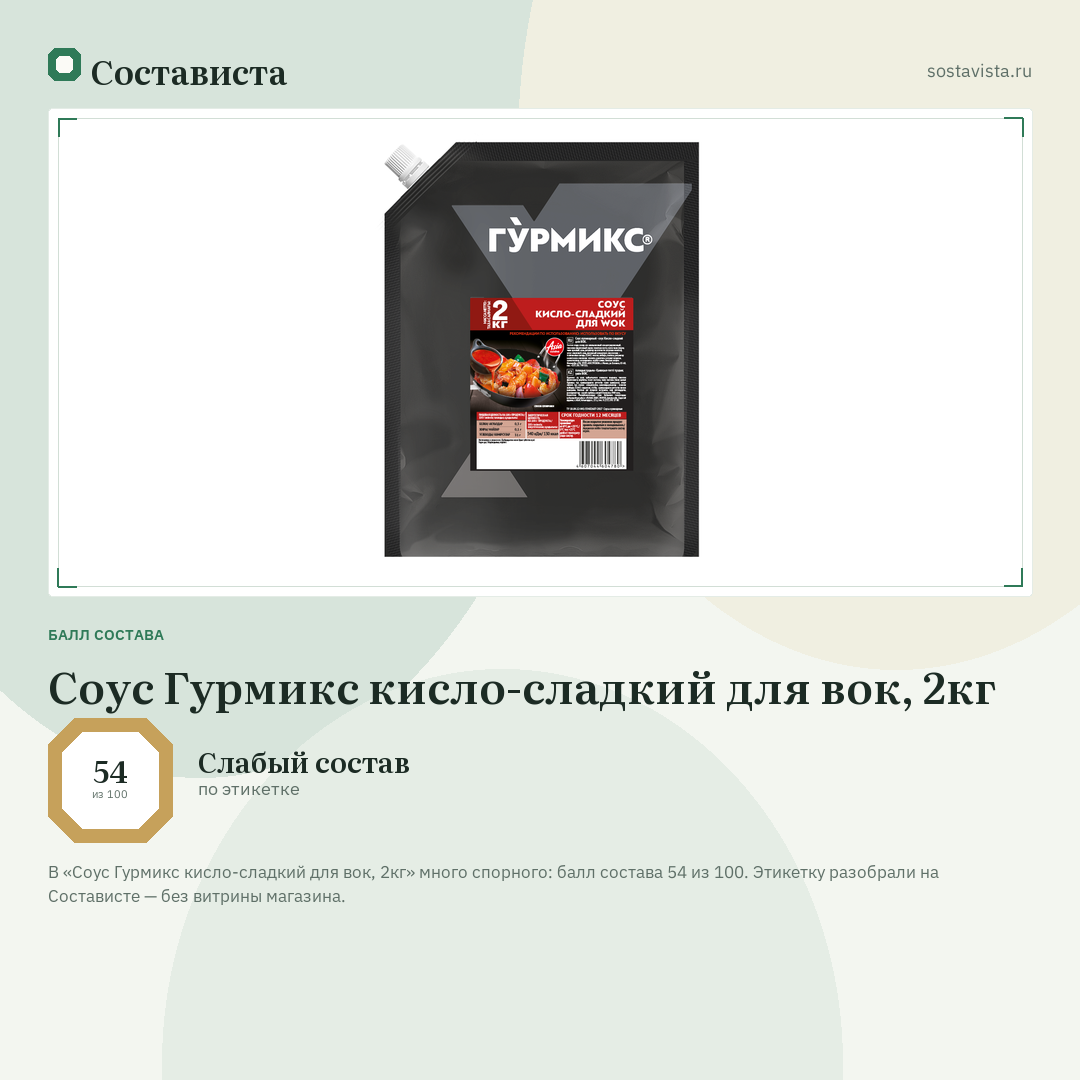 Соус Гурмикс кисло-сладкий для вок, 2кг: балл состава 54 из 100 — Состависта