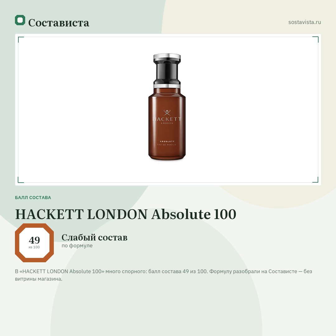 HACKETT LONDON Absolute 100: балл состава 49 из 100 — Состависта