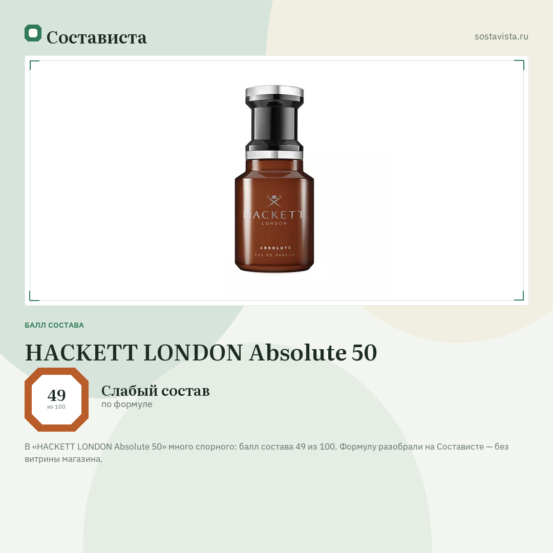HACKETT LONDON Absolute 50: балл состава 49 из 100 — Состависта