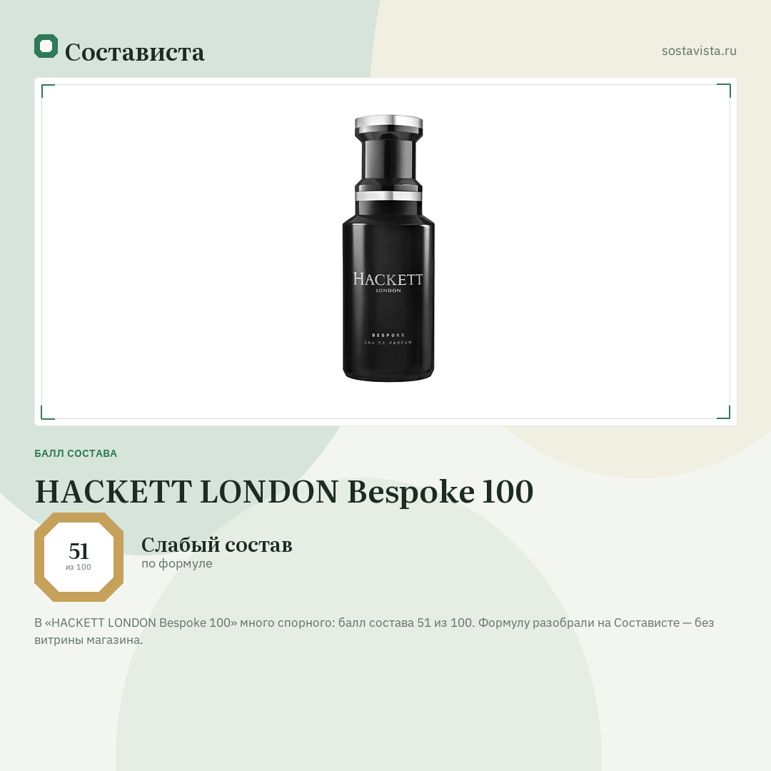 HACKETT LONDON Bespoke 100: балл состава 51 из 100 — Состависта