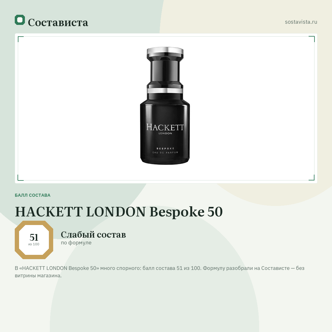 HACKETT LONDON Bespoke 50: балл состава 51 из 100 — Состависта