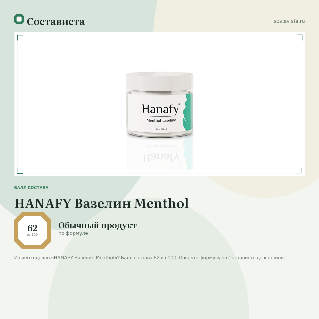 HANAFY Вазелин Menthol: балл состава 62 из 100 — Состависта