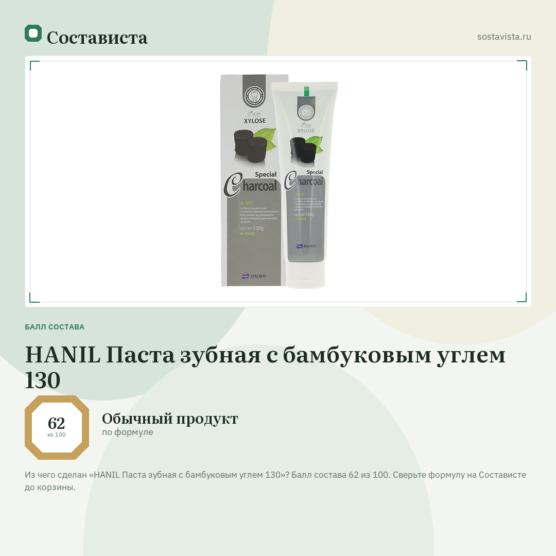 HANIL Паста зубная с бамбуковым углем 130: балл состава 62 из 100 — Состависта