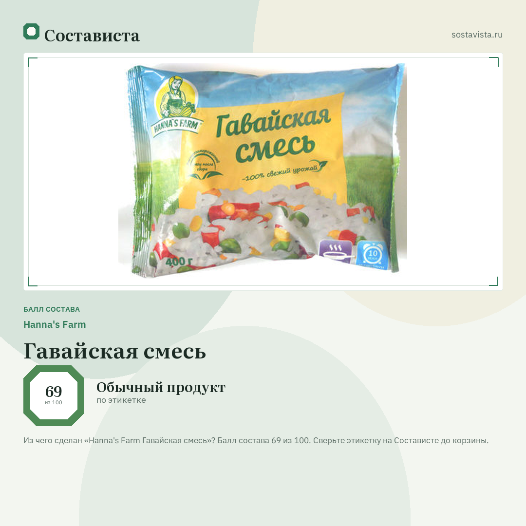 Hanna's Farm Гавайская смесь: балл состава 69 из 100 — Состависта
