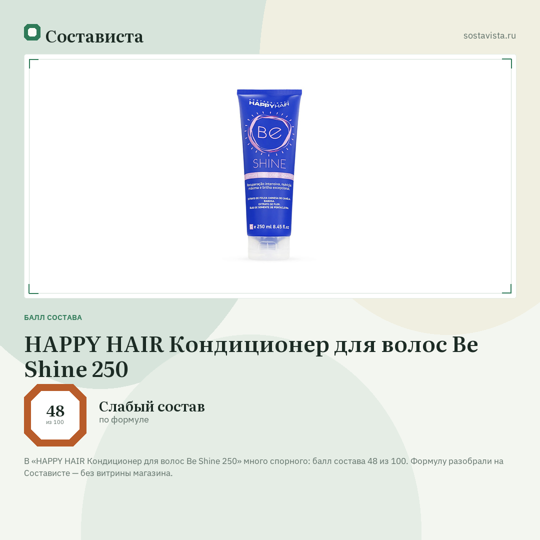 HAPPY HAIR Кондиционер для волос Be Shine 250: балл состава 48 из 100 — Состависта