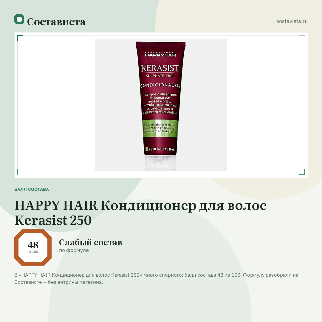 HAPPY HAIR Кондиционер для волос Kerasist 250: балл состава 48 из 100 — Состависта