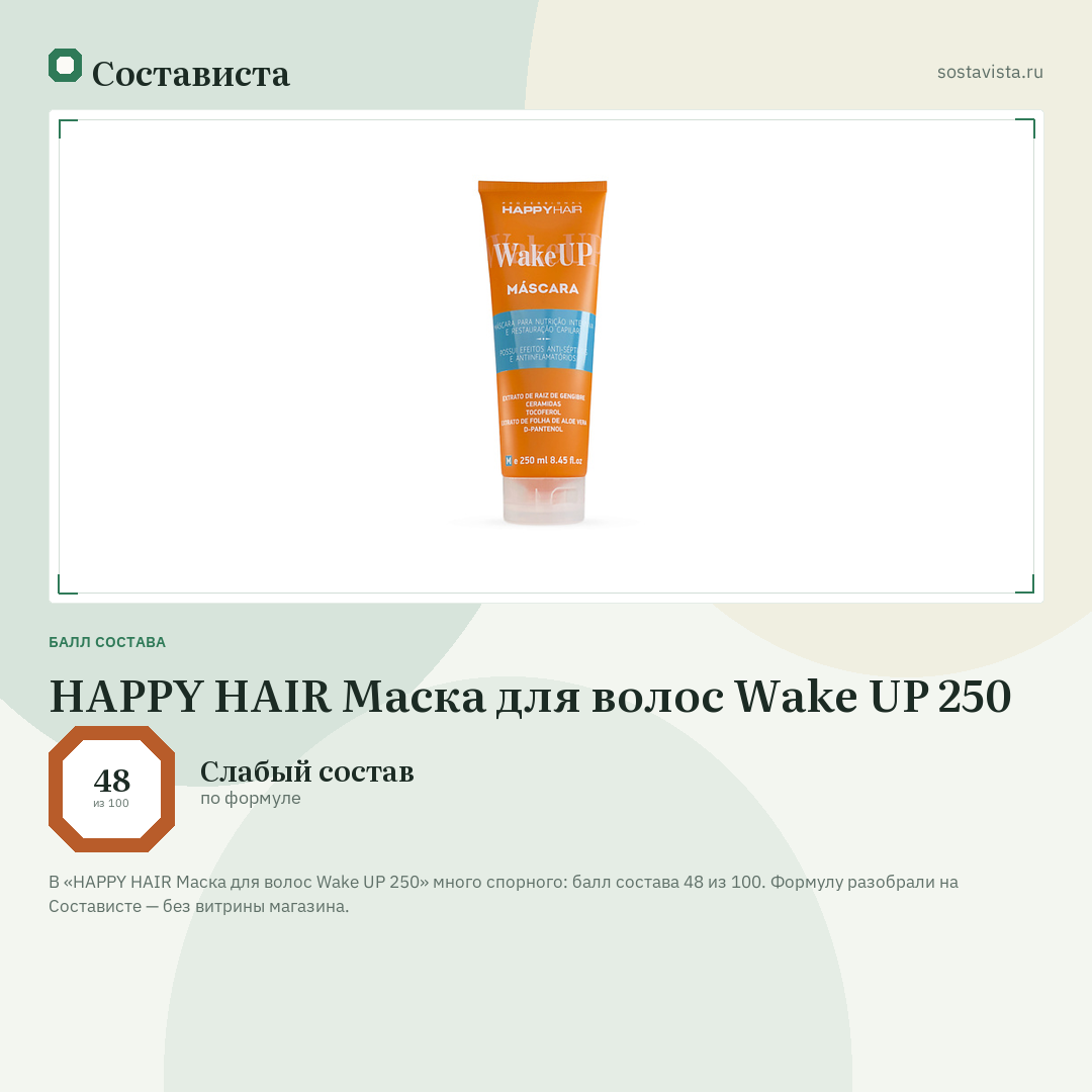 HAPPY HAIR Маска для волос Wake UP 250: балл состава 48 из 100 — Состависта
