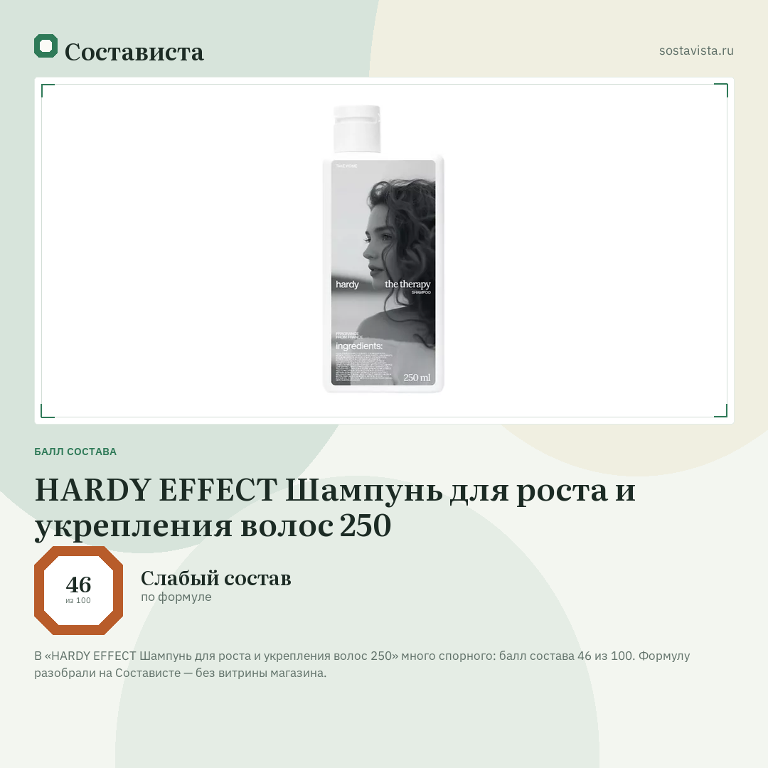 HARDY EFFECT Шампунь для роста и укрепления волос 250: балл состава 46 из 100 — Состависта