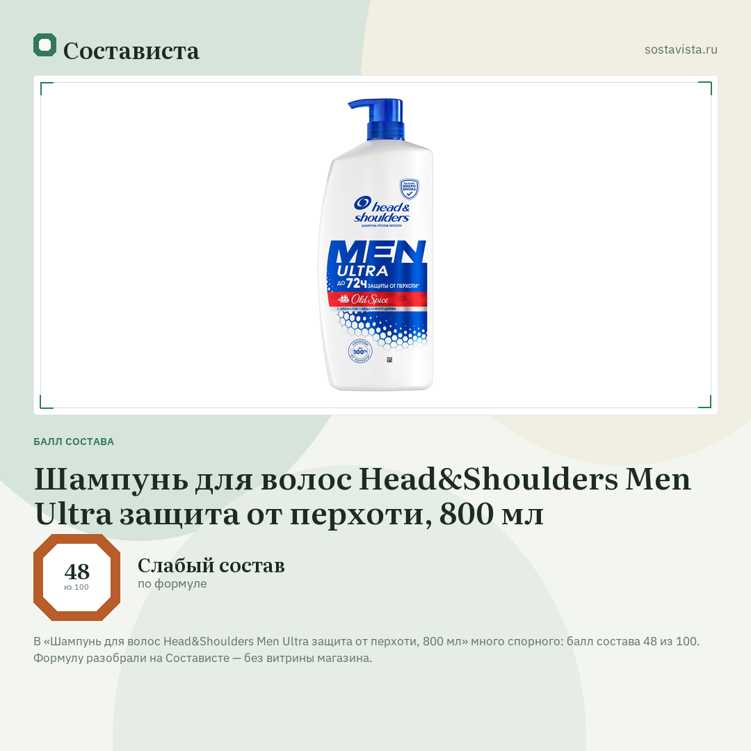 Шампунь для волос Head&Shoulders Men Ultra защита от перхоти, 800 мл: балл состава 48 из 100 — Состависта