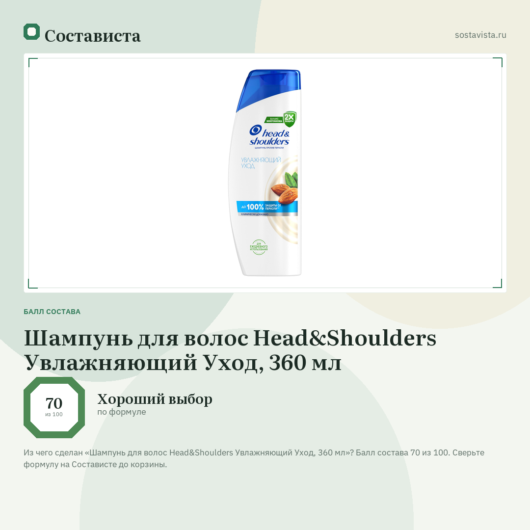 Шампунь для волос Head&Shoulders Увлажняющий Уход, 360 мл: балл состава 70 из 100 — Состависта