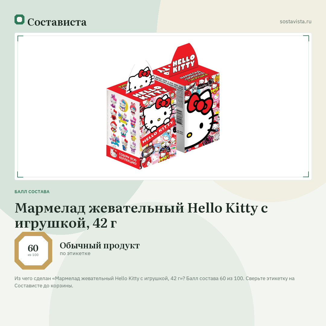 Мармелад жевательный Hello Kitty с игрушкой, 42 г: балл состава 60 из 100 — Состависта