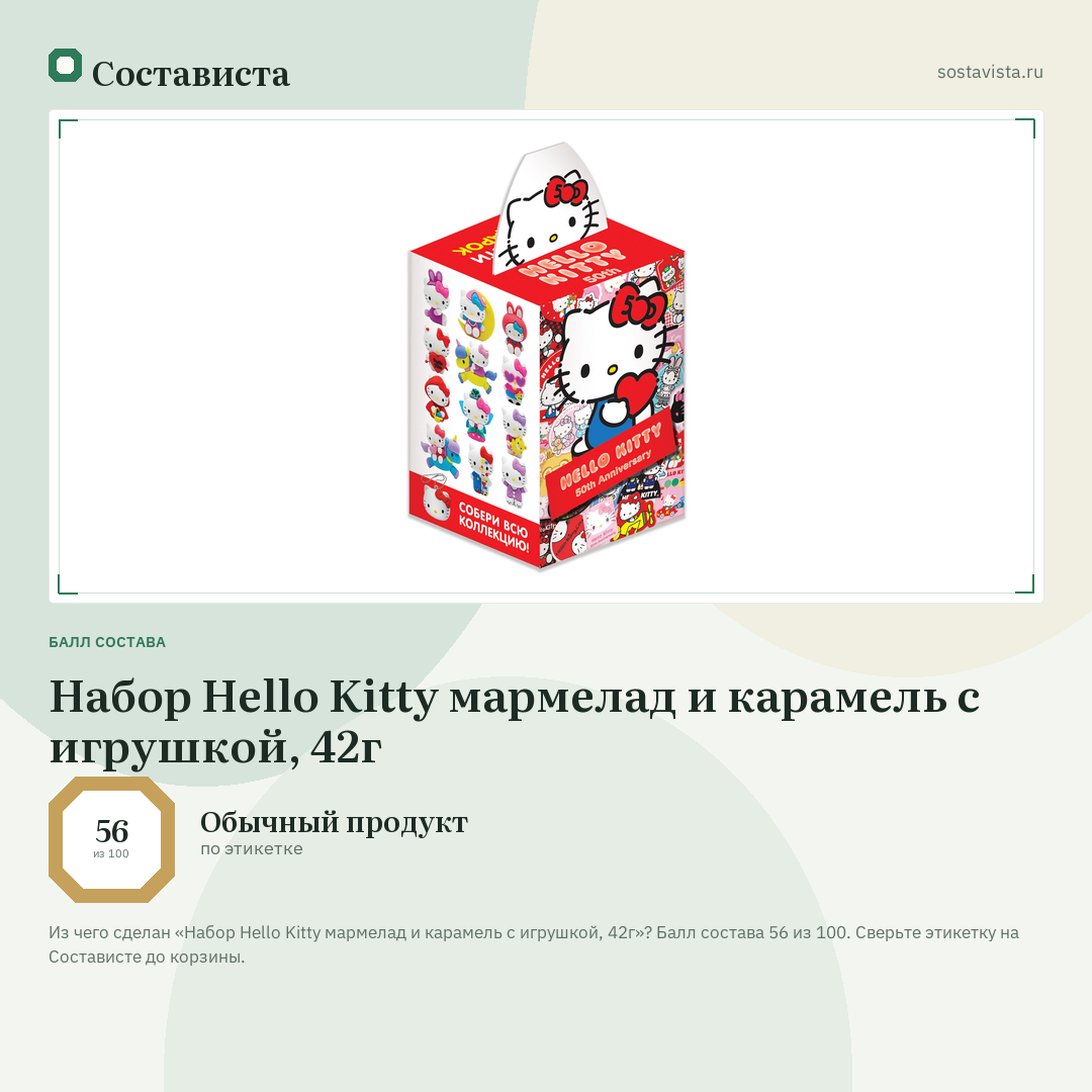 Набор Hello Kitty мармелад и карамель с игрушкой, 42г: балл состава 56 из 100 — Состависта