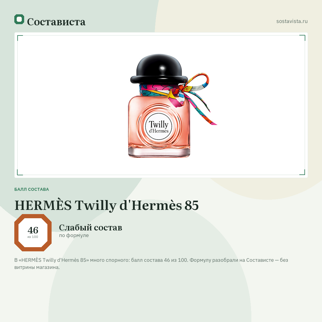 HERMÈS Twilly d'Hermès 85: балл состава 46 из 100 — Состависта